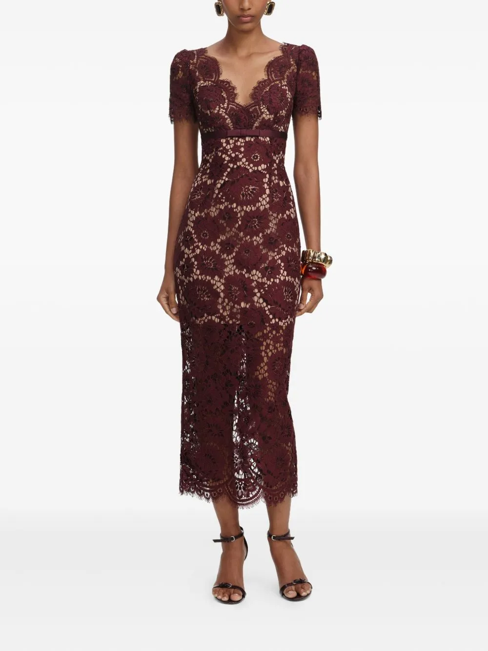BURGUNDY V-NECK MIDI DRESS sold by Lord & Taylor