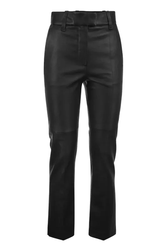 STRETCH NAPPA LEATHER CIGARETTE TROUSERS made by Brunello Cucinelli