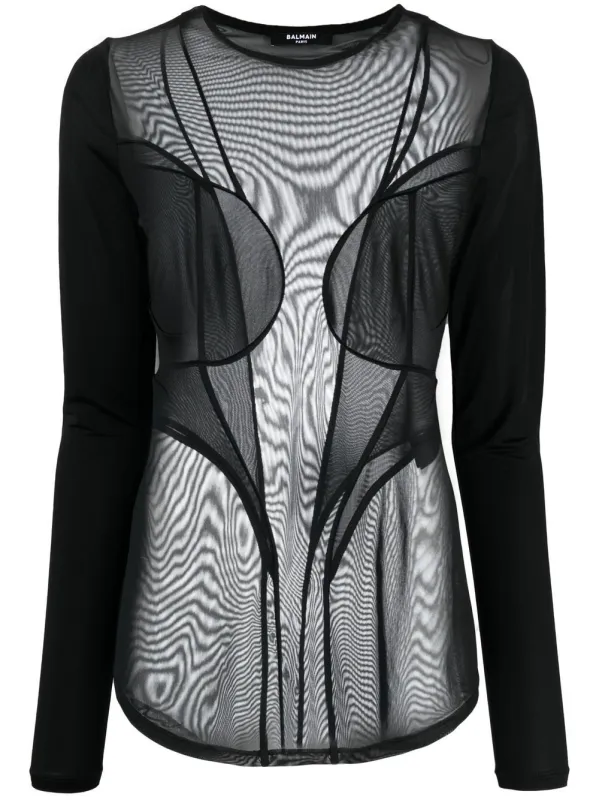 SEMI SHEER PANELLED TOP made by Balmain