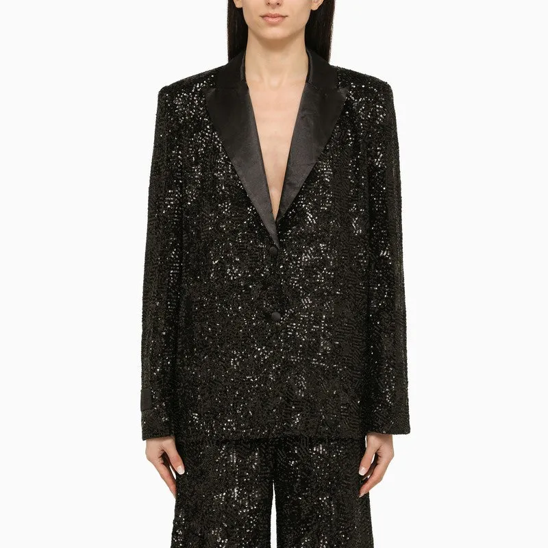 BLACK SINGLE-BREASTED JACKET WITH SEQUINS sold by Lord & Taylor