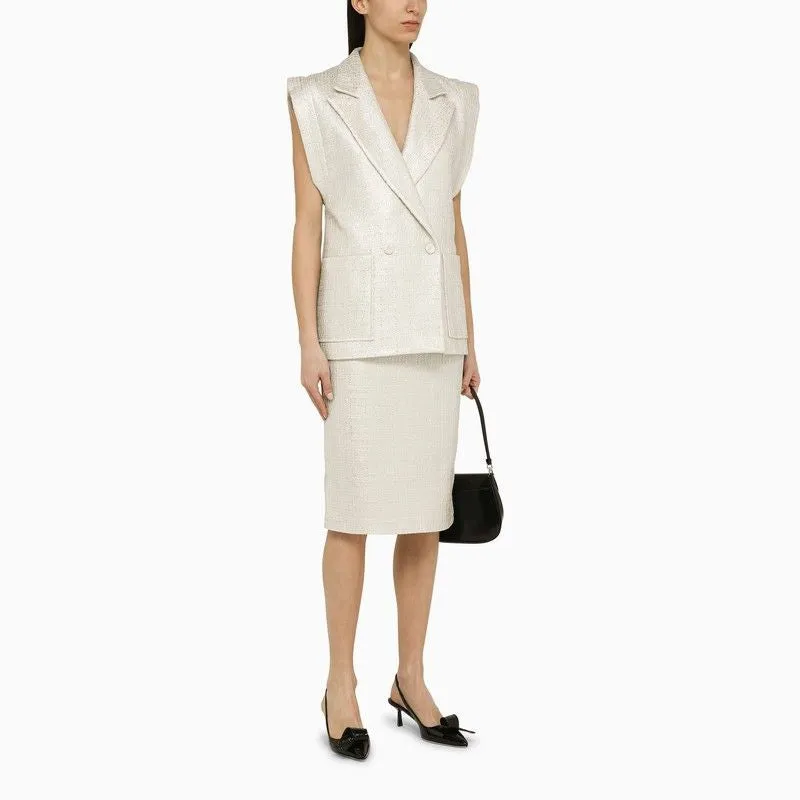 SILVER DOUBLE-BREASTED COTTON-BLEND WAISTCOAT sold by Lord & Taylor product image thumbnail 2