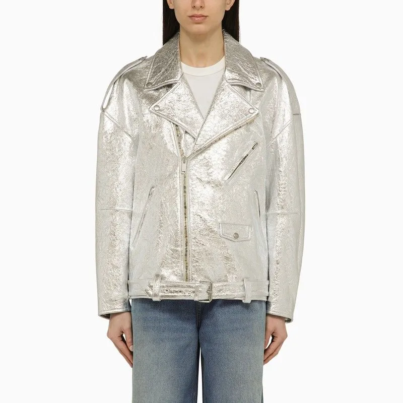 SILVER LEATHER JACKET sold by Lord & Taylor