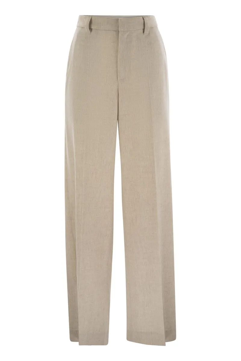 WIDE HIGH-WAISTED WOOL AND CASHMERE TROUSERS WITH NECKLACE sold by Lord & Taylor