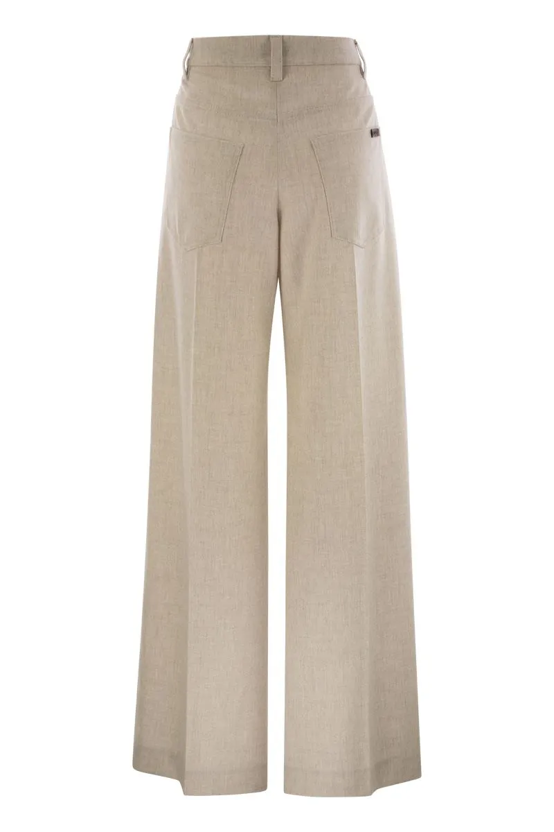 WIDE HIGH-WAISTED WOOL AND CASHMERE TROUSERS WITH NECKLACE sold by Lord & Taylor product image thumbnail 2
