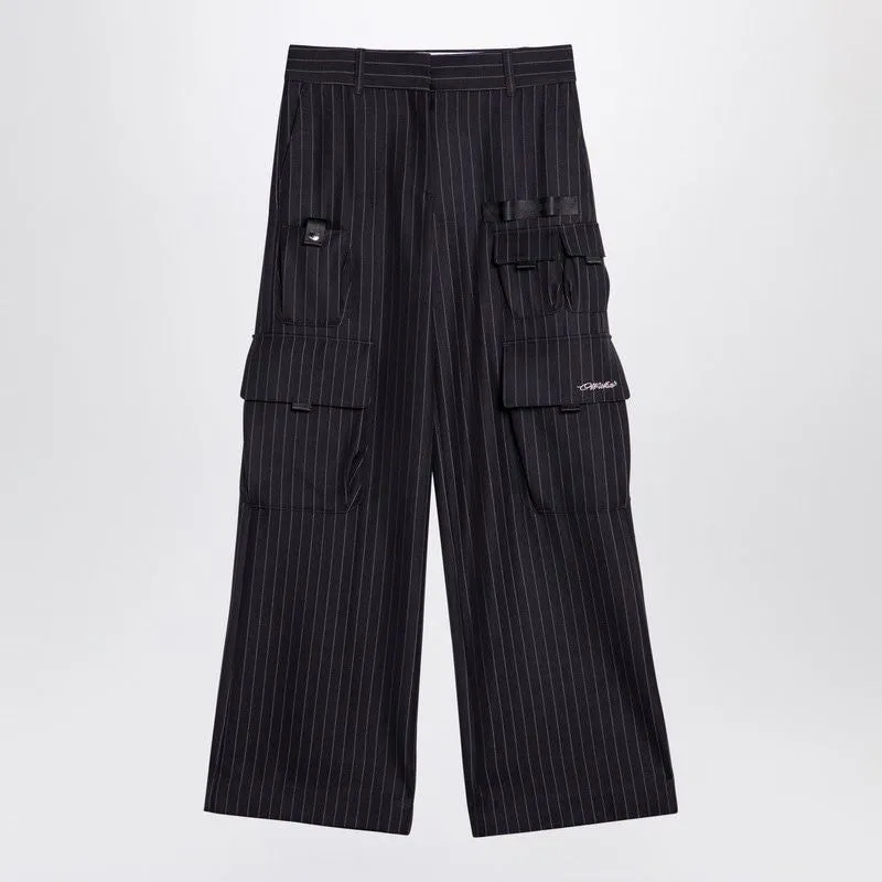 WIDE GREY PINSTRIPE CARGO TROUSERS sold by Lord & Taylor