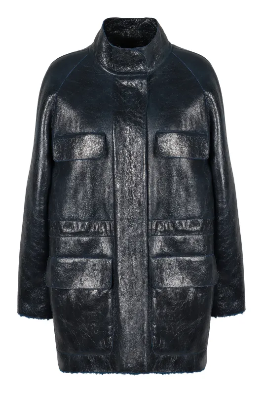 DARK BLUE SHEEPSKIN JACKET sold by Lord & Taylor