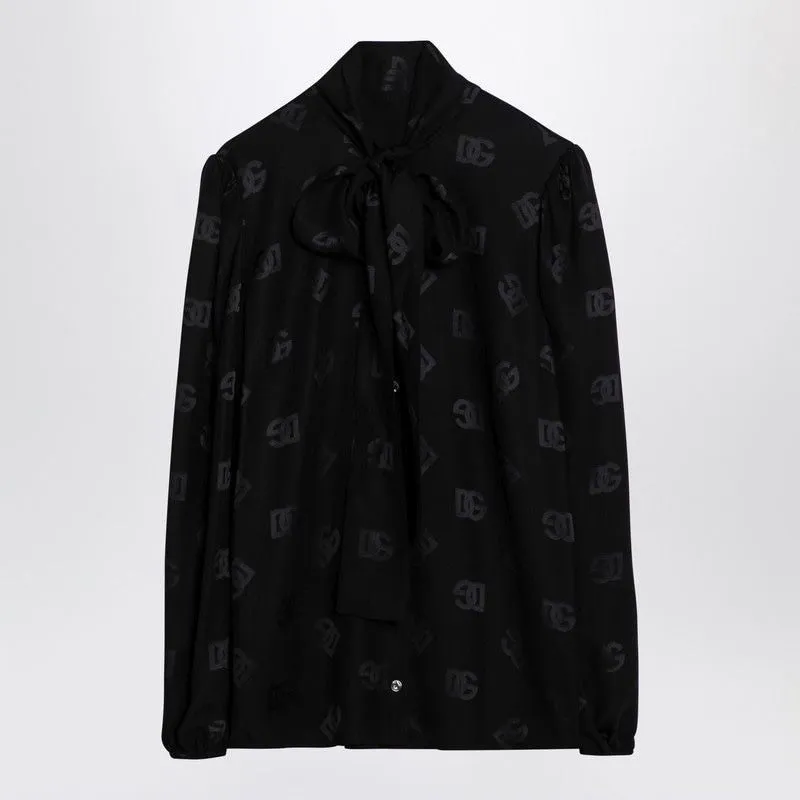 BLACK JACQUARD SILK SATIN SHIRT WITH LOGO sold by Lord & Taylor