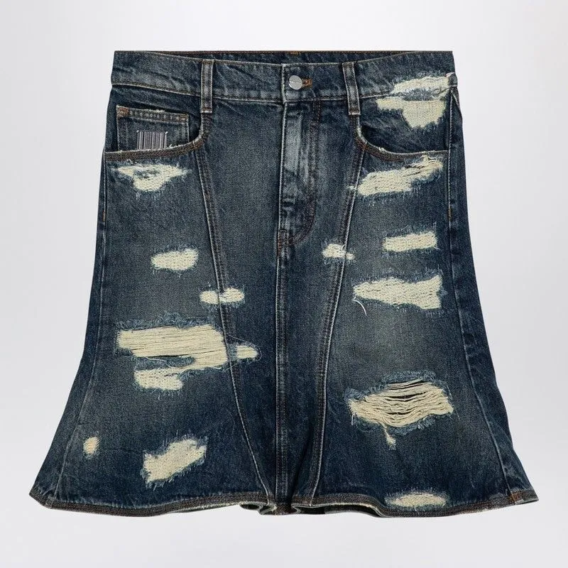 WASHED DENIM SKIRT WITH WORN DETAILS sold by Lord & Taylor