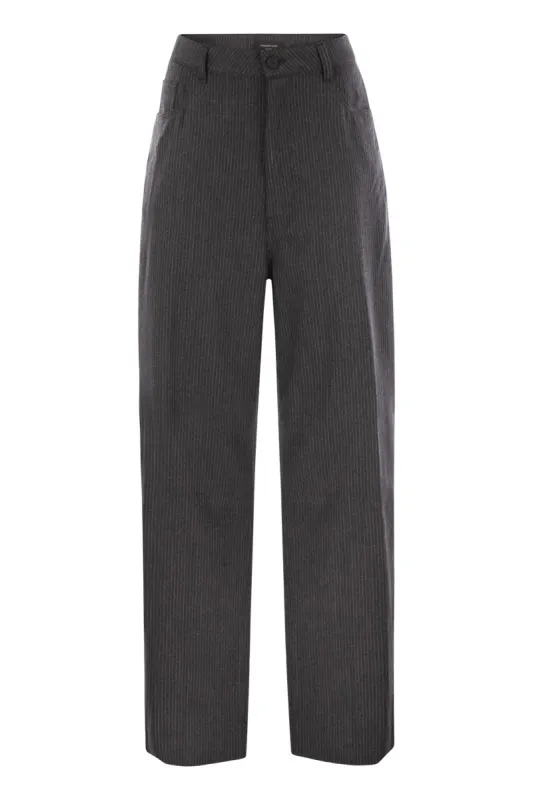 5-POCKET VIRGIN WOOL PINSTRIPE TROUSERS sold by Lord & Taylor