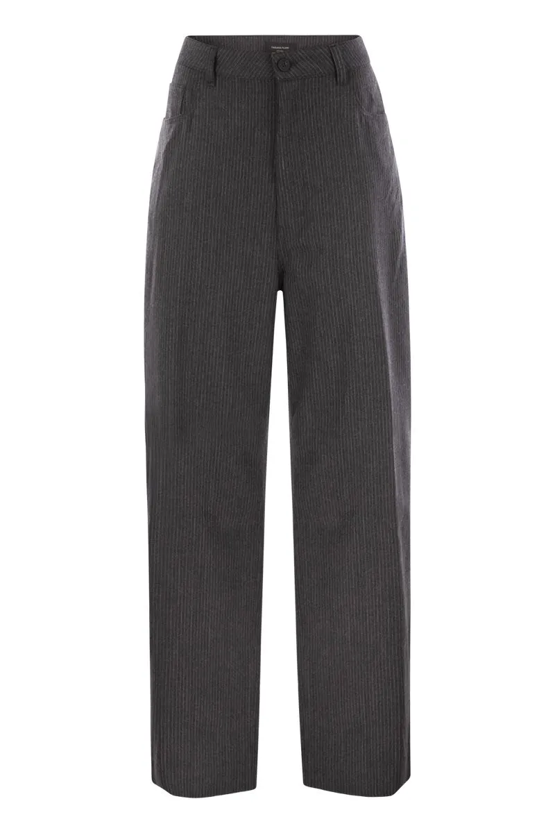 5-POCKET VIRGIN WOOL PINSTRIPE TROUSERS sold by Lord & Taylor