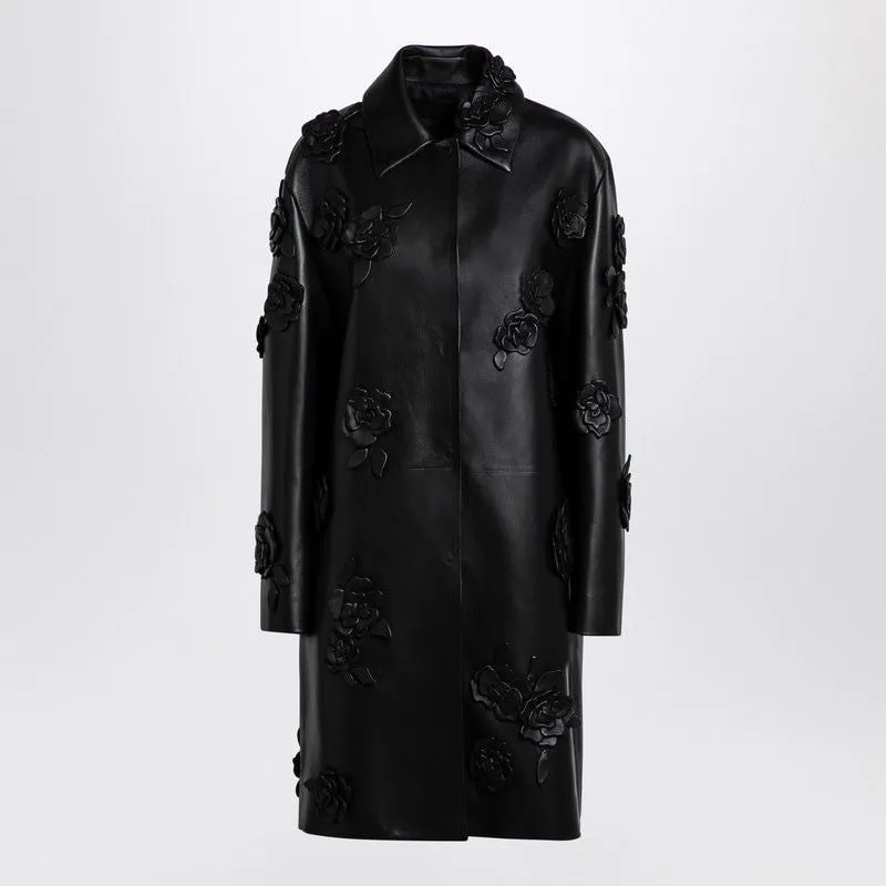 BLACK LEATHER COAT WITH EMBROIDERY sold by Lord & Taylor