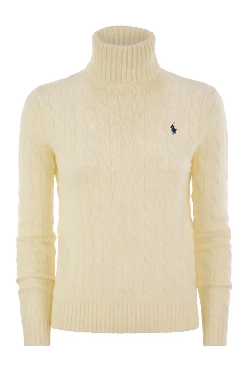 WOOL AND CASHMERE CABLE-KNIT TURTLENECK SWEATER sold by Lord & Taylor