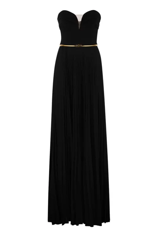 PLEATED LUREX JERSEY RED CARPET DRESS WITH BELT sold by Lord & Taylor