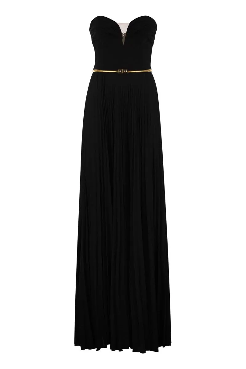 PLEATED LUREX JERSEY RED CARPET DRESS WITH BELT sold by Lord & Taylor