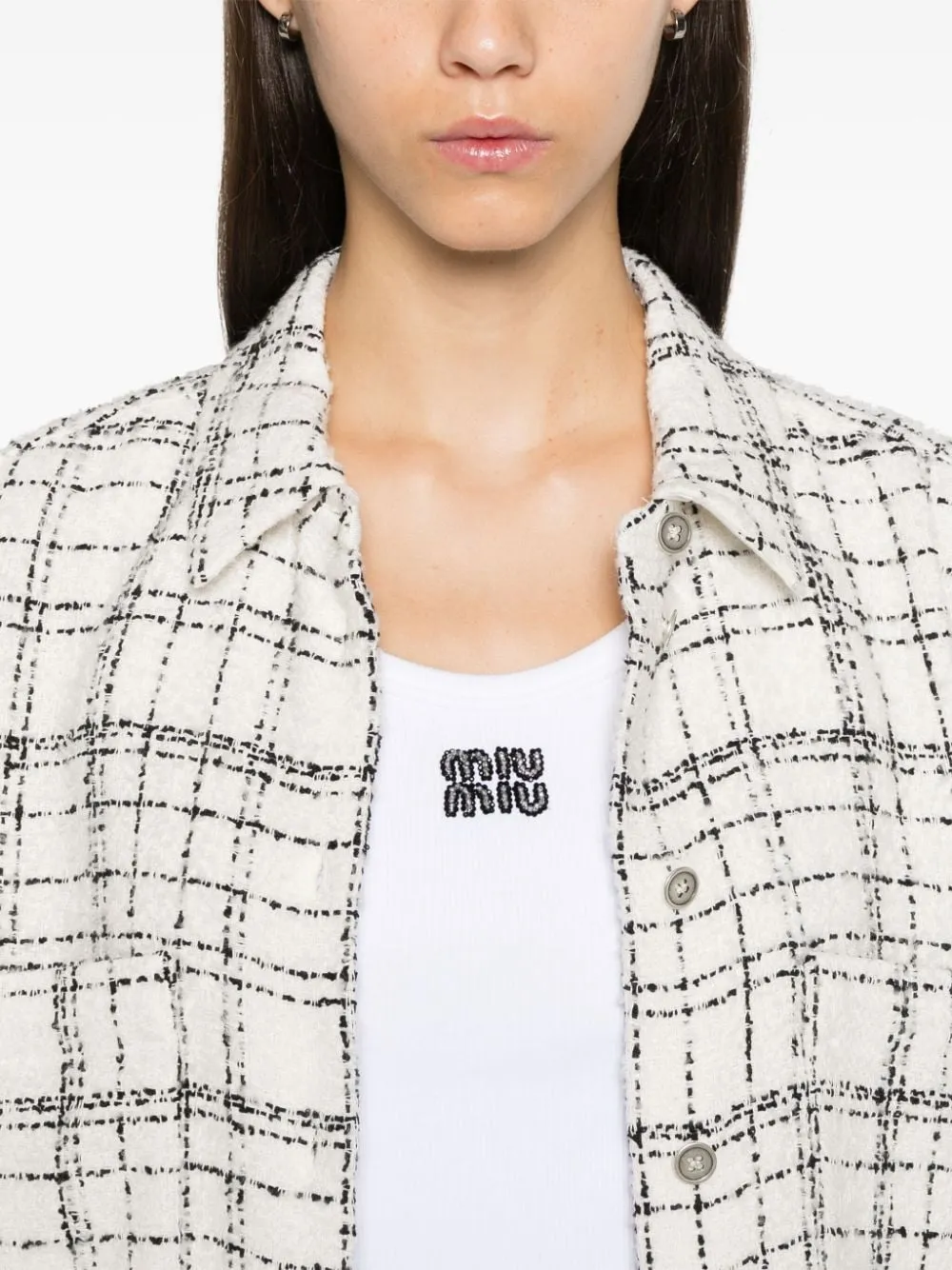 WHITE/BLACK TWEED BOUCLÉ CONSTRUCTION SHIRT sold by Lord & Taylor product image thumbnail 3