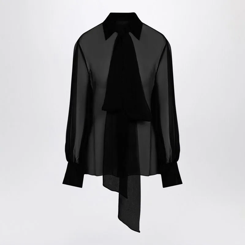 SEMI-TRANSPARENT BLACK SILK CHIFFON SHIRT sold by Lord & Taylor