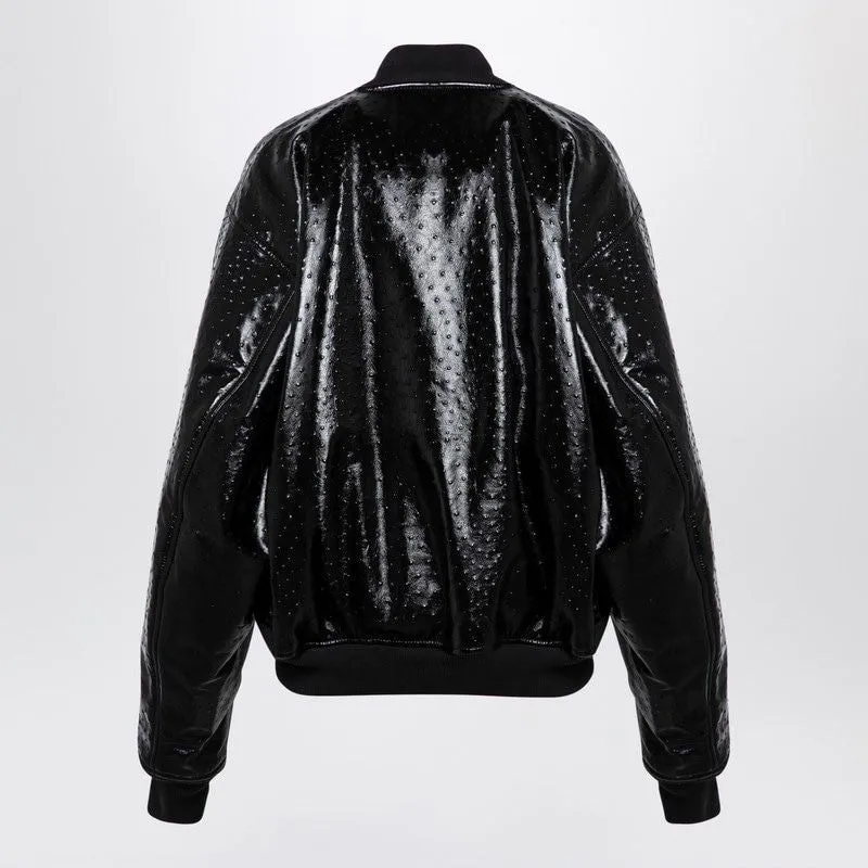 BLACK LEATHER OSTRICH-EFFECT BOMBER JACKET sold by Lord & Taylor product image thumbnail 2