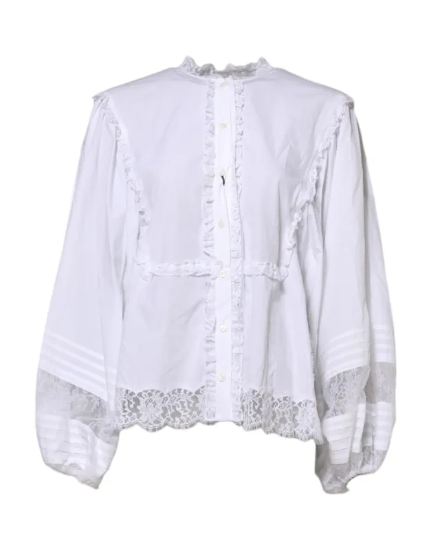 White Ruffled Lace Embellished Blouse Top sold by Lord & Taylor