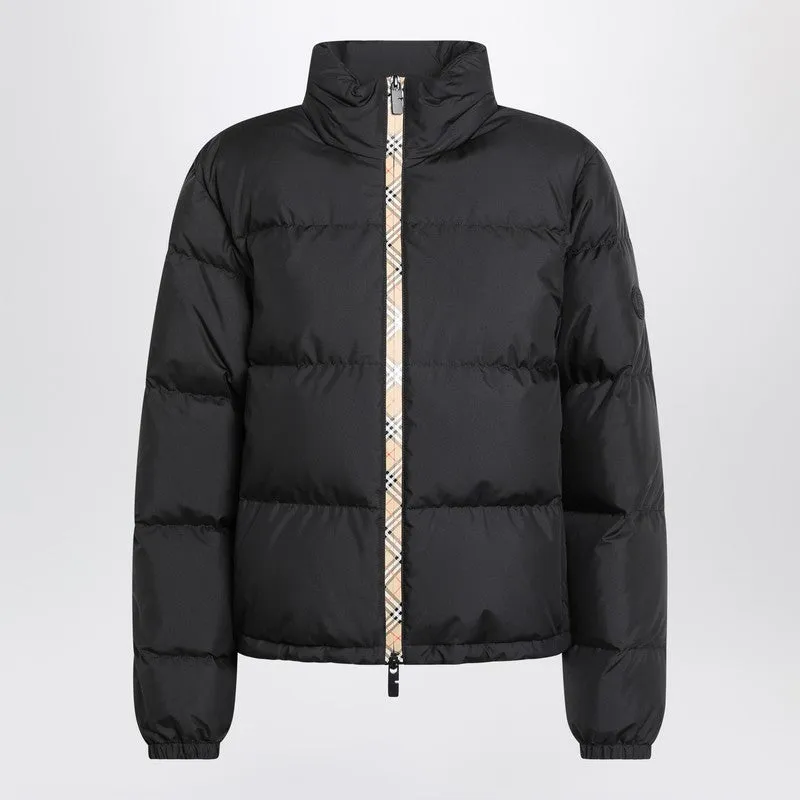 Burberry Black zip-up puffer jacket with Check detail made by Burberry