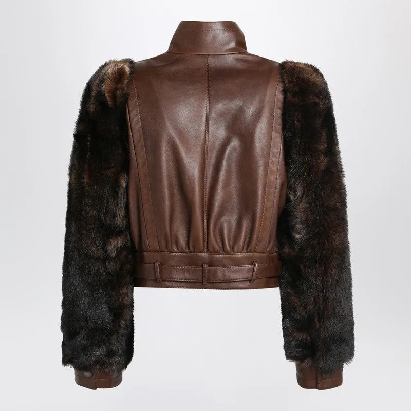 Chloé Brown cropped leather and shearling jacket sold by Lord & Taylor product image thumbnail 2