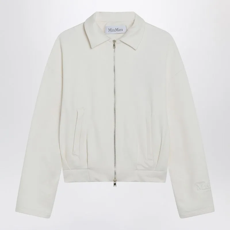 Max Mara White cropped sweatshirt in silk blend sold by Lord & Taylor
