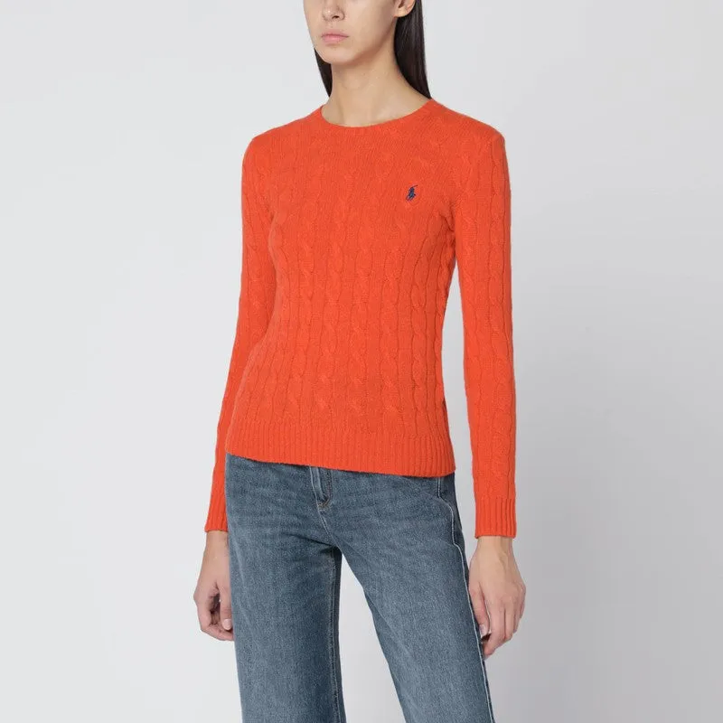 Polo Ralph Lauren Orange cable-knit sweater in wool and cashmere sold by Lord & Taylor