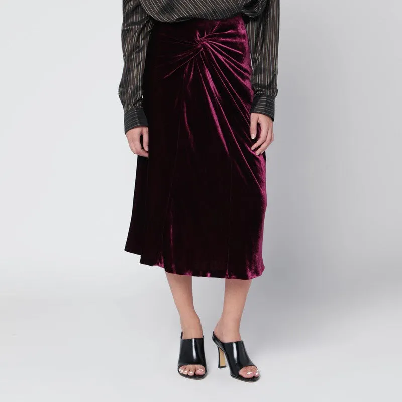 Dries Van Noten Purple velvet draped midi skirt sold by Lord & Taylor