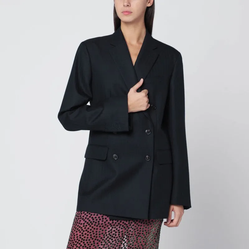 Dries Van Noten Navy blue double-breasted wool jacket sold by Lord & Taylor