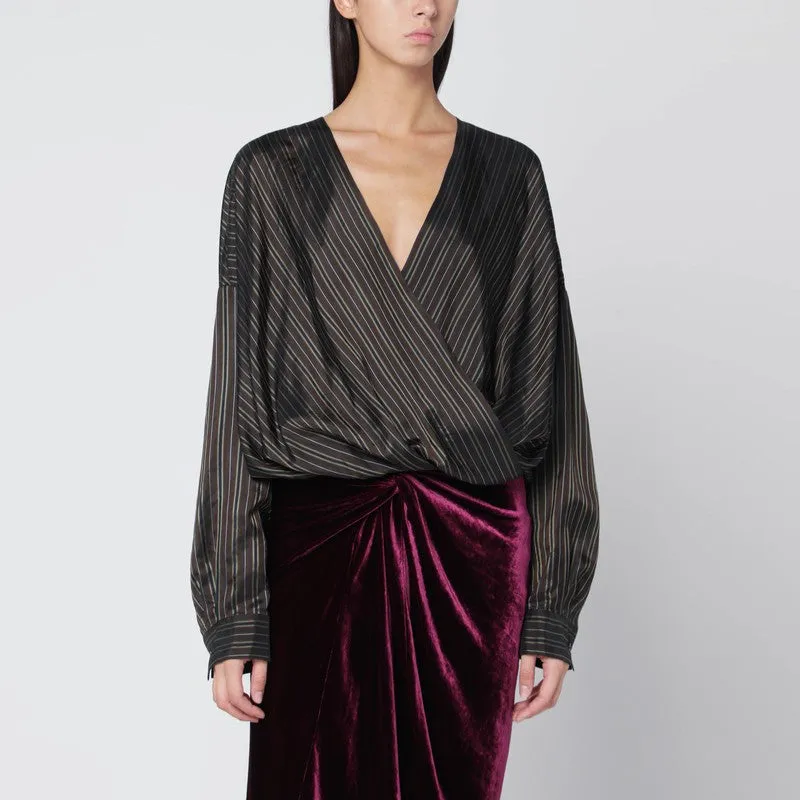 Dries Van Noten Loose brown shirt with striped pattern sold by Lord & Taylor