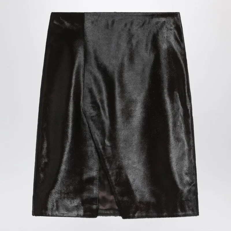 Loulou Studio Brown Myra skirt in pony-effect leather sold by Lord & Taylor