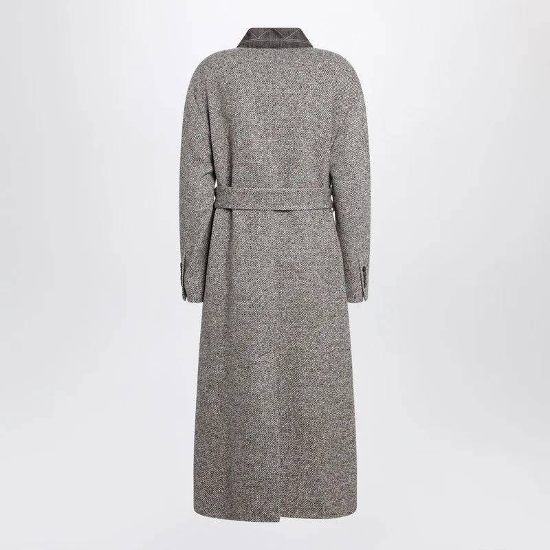 Brunello Cucinelli Brown mélange wool-blend coat with belt sold by Lord & Taylor product image thumbnail 2