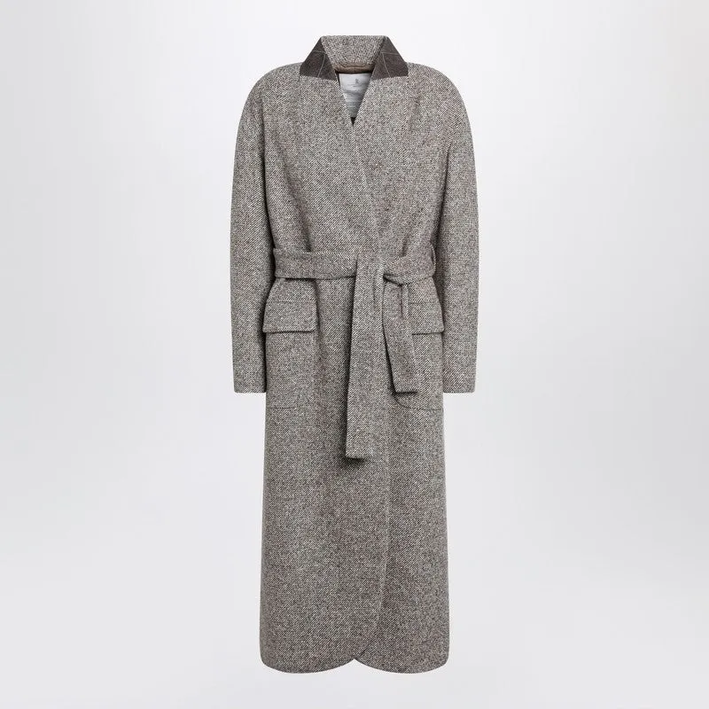 Brunello Cucinelli Brown mélange wool-blend coat with belt sold by Lord & Taylor