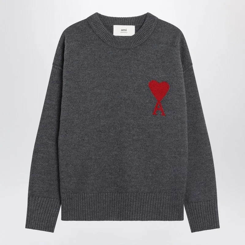 Ami Paris Grey Ami De Coeur wool sweater sold by Lord & Taylor