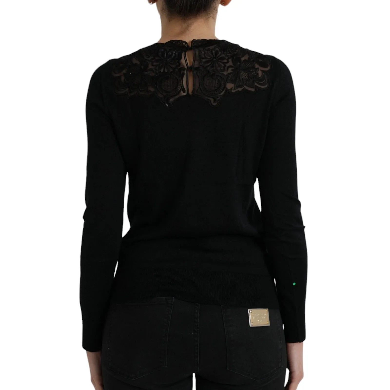 Black Silk Lace Trim Long Sleeves Blouse Top sold by Lord & Taylor product image thumbnail 3