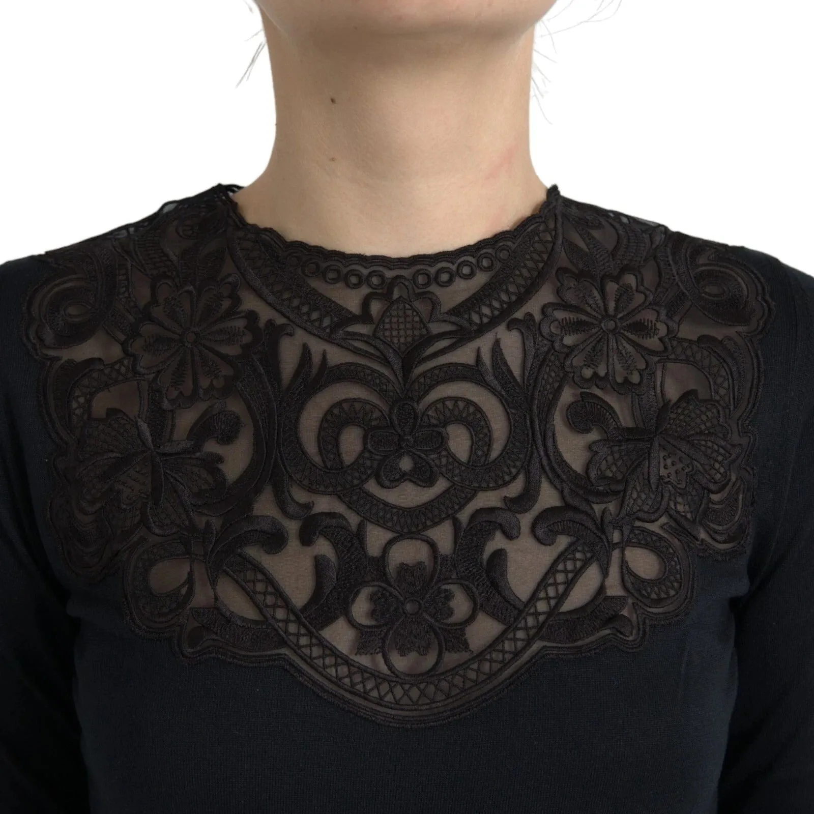 Black Silk Lace Trim Long Sleeves Blouse Top sold by Lord & Taylor product image thumbnail 4