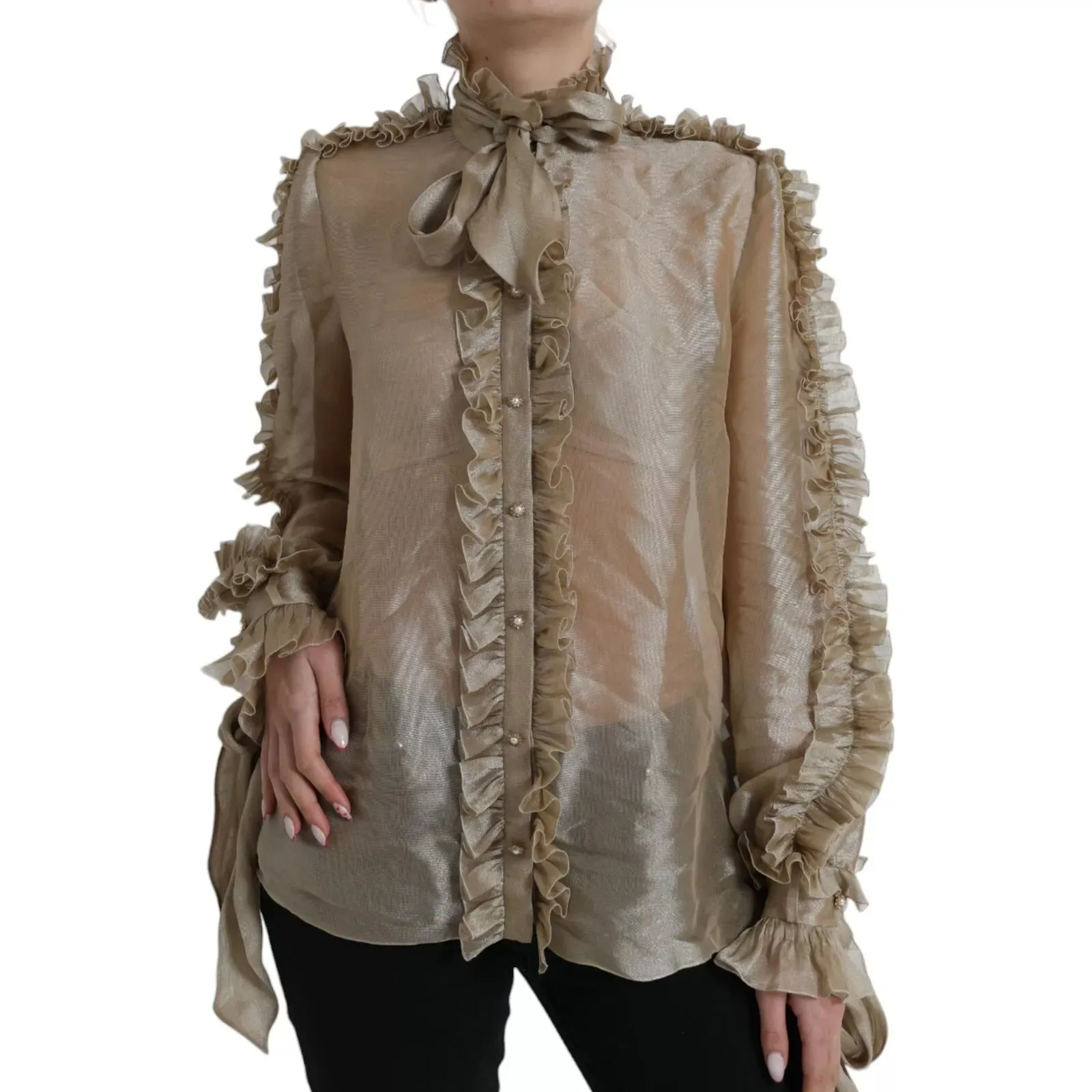 Gold Ascot Collar Ruffles Blouse Top sold by Lord & Taylor