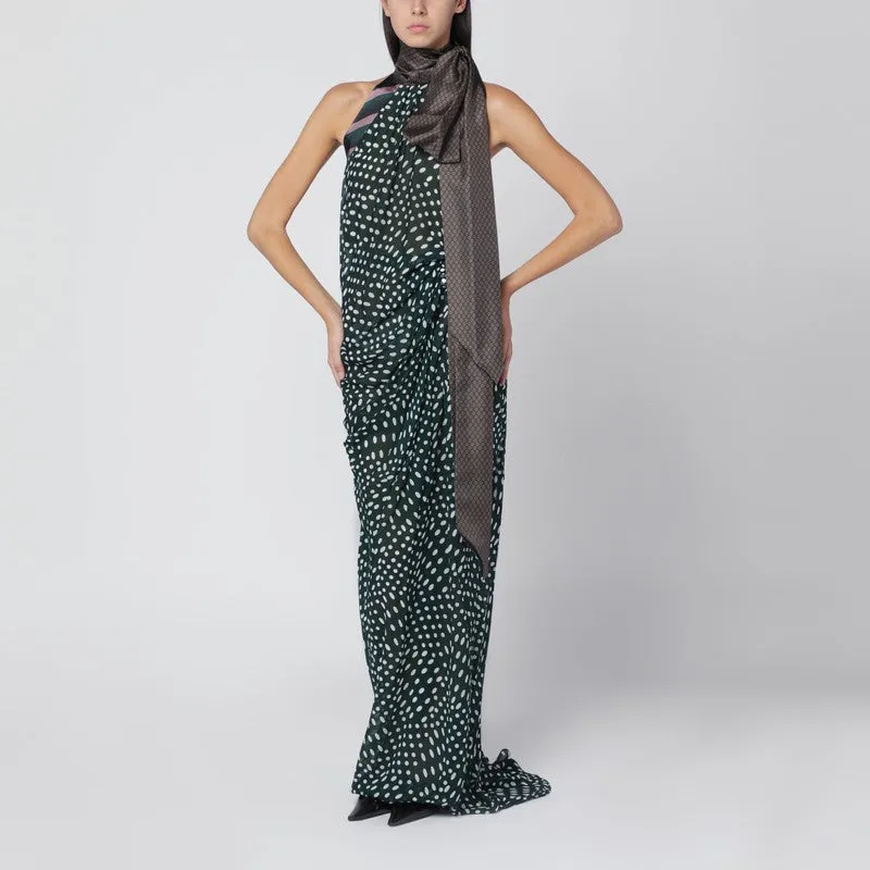Dries Van Noten Bottle green long dress in silk blend sold by Lord & Taylor