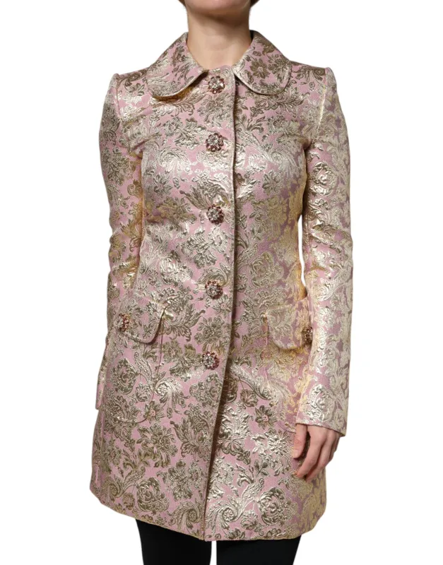 Metallic Pink Gold Jacquard Jewel Button Coat Jacket sold by Lord & Taylor