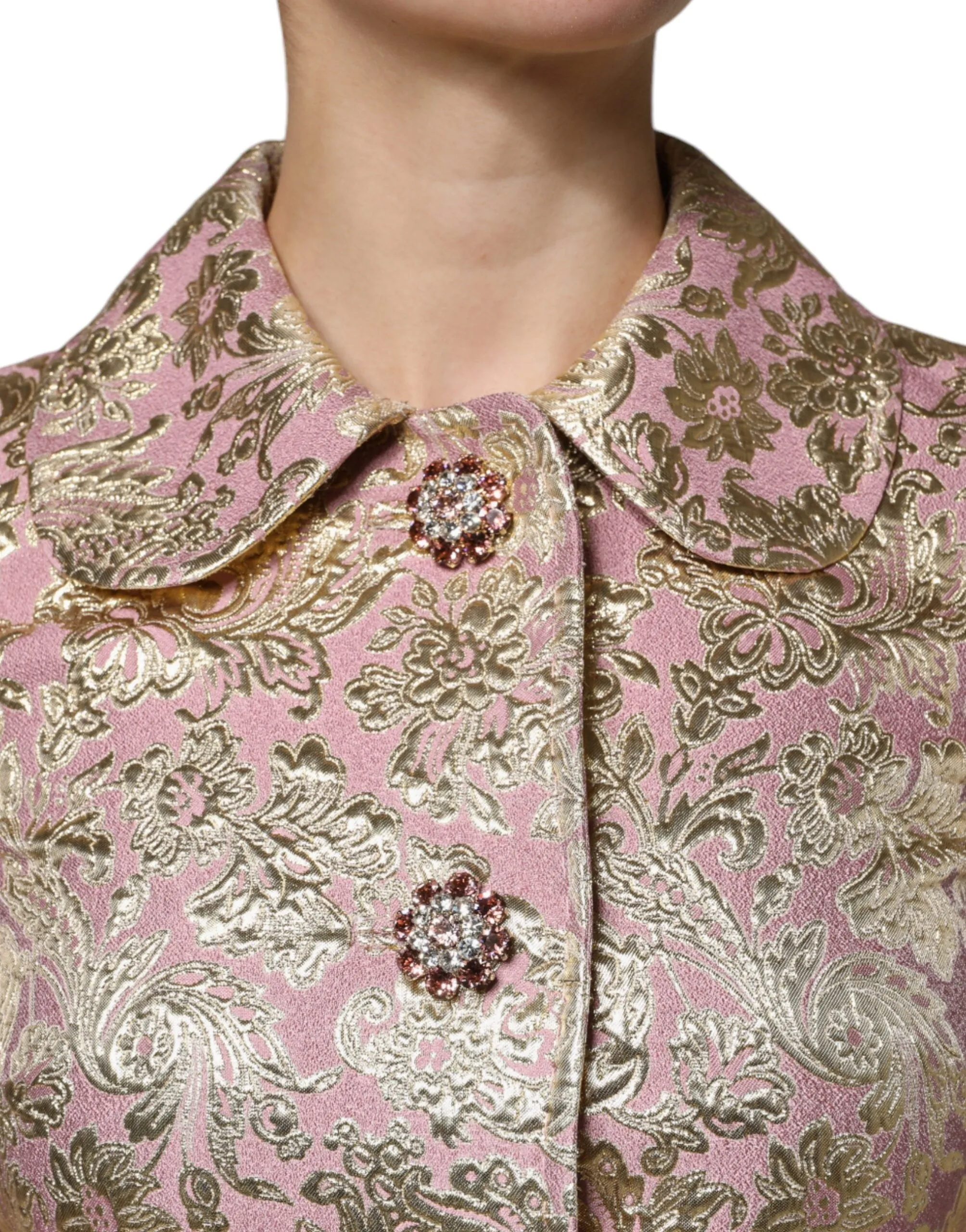 Metallic Pink Gold Jacquard Jewel Button Coat Jacket sold by Lord & Taylor product image thumbnail 5