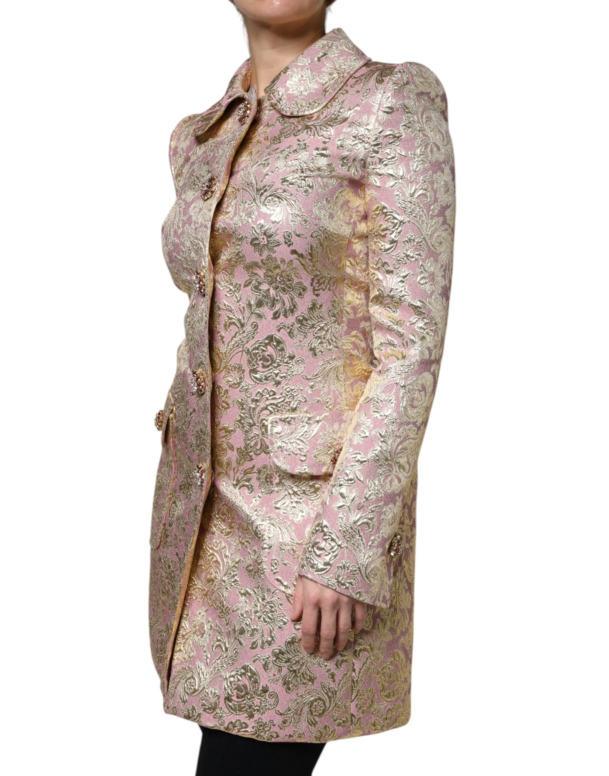 Metallic Pink Gold Jacquard Jewel Button Coat Jacket sold by Lord & Taylor product image thumbnail 3