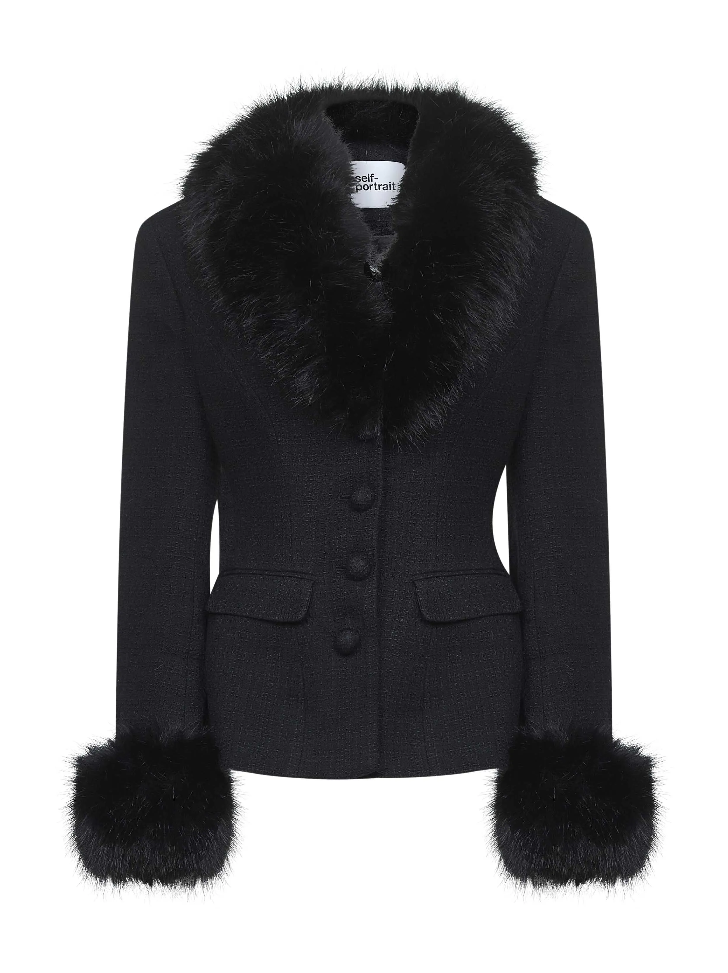 Black Bouclé Jacket with Faux Fur Trims sold by Lord & Taylor