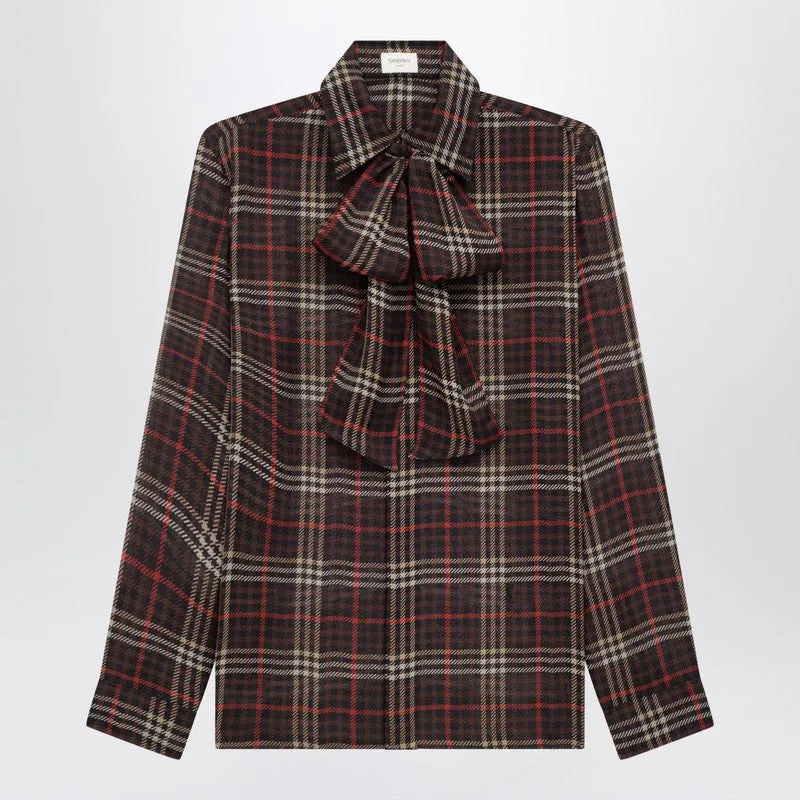 Saint Laurent Cassandre tartan silk crêpe shirt sold by Lord & Taylor