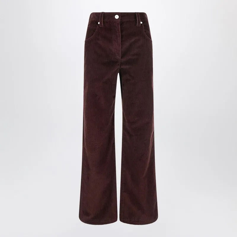 Brunello Cucinelli Wide-leg bordeaux velvet trousers sold by Lord & Taylor