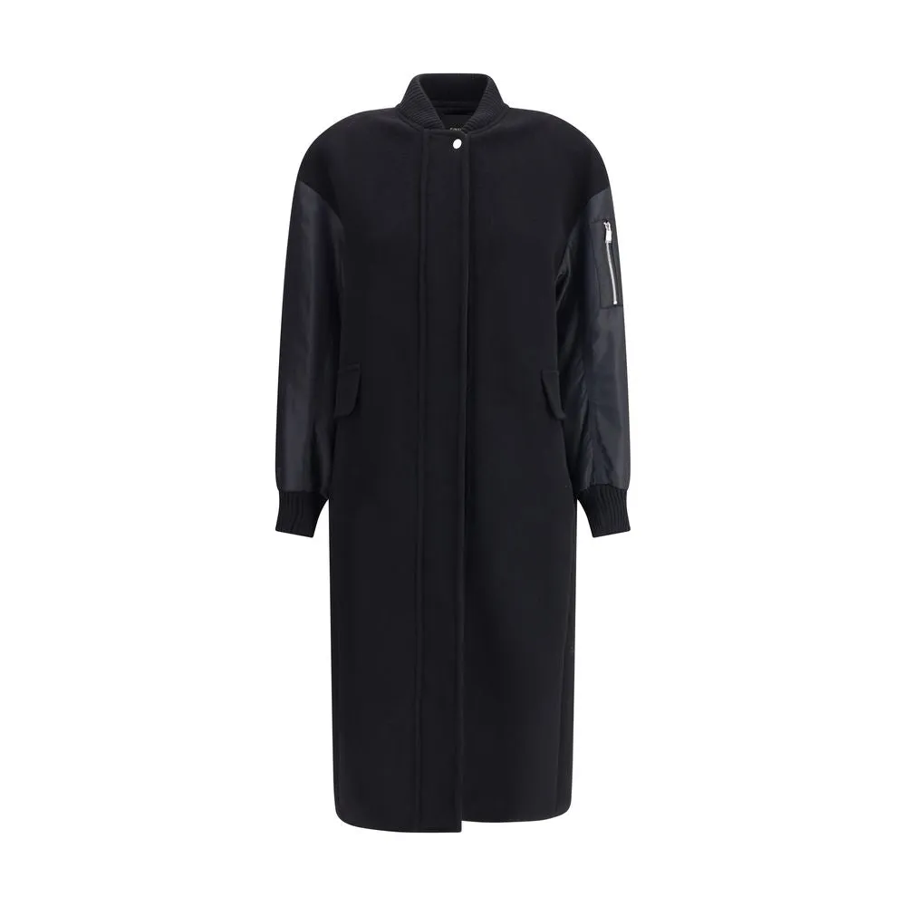 Long Coat in wool-blend cloth and technical satin sold by Lord & Taylor