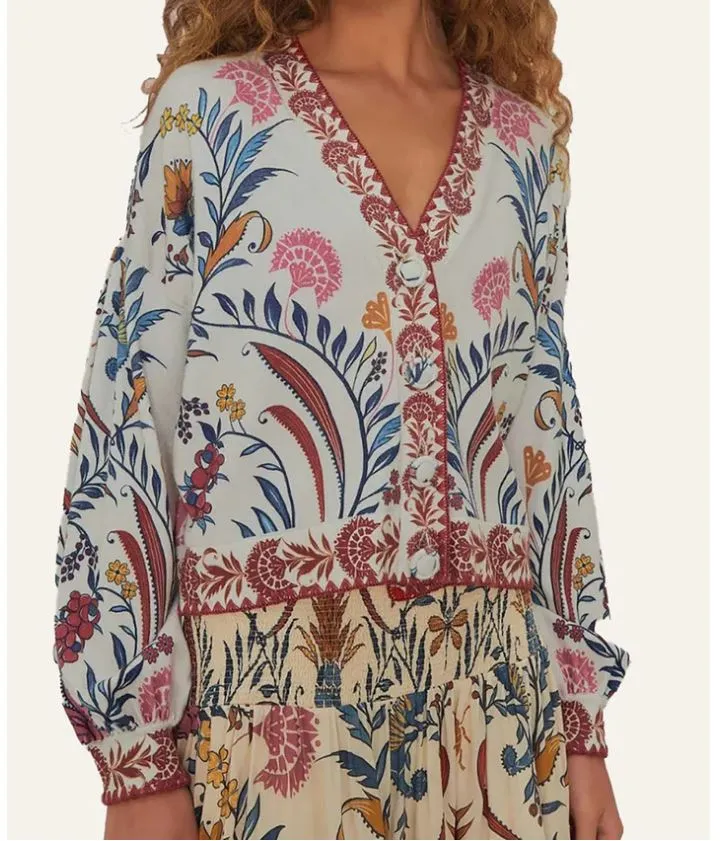 FLORAL BUTTONED V-NECK BLOUSE sold by Lord & Taylor product image thumbnail 2