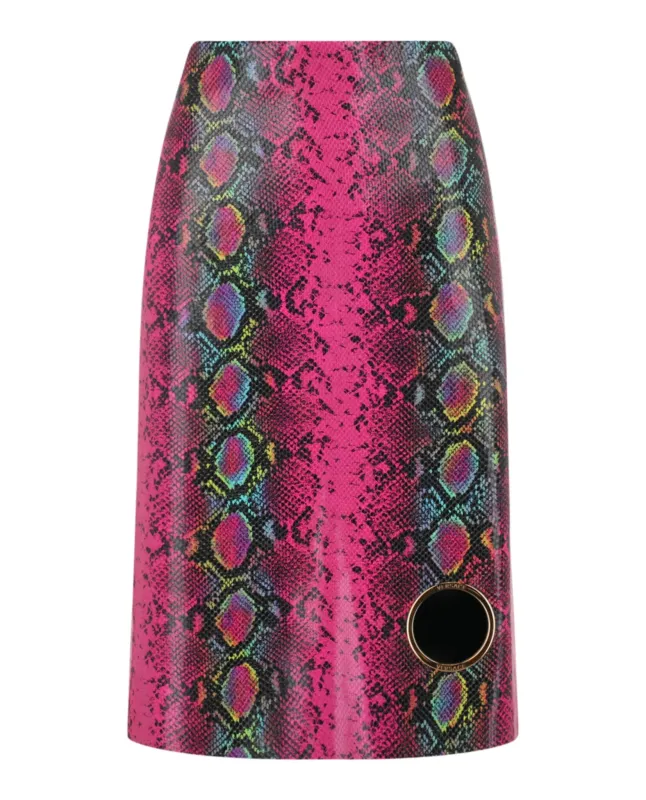 Python-Print Leather Midi Skirt made by Versace