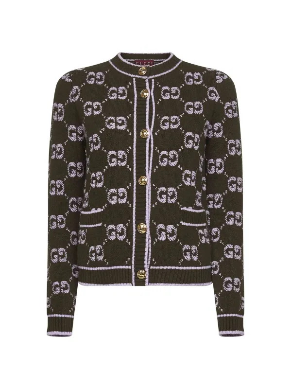 Green Bouclé Jacquard GG Wool Cardigan sold by Lord & Taylor