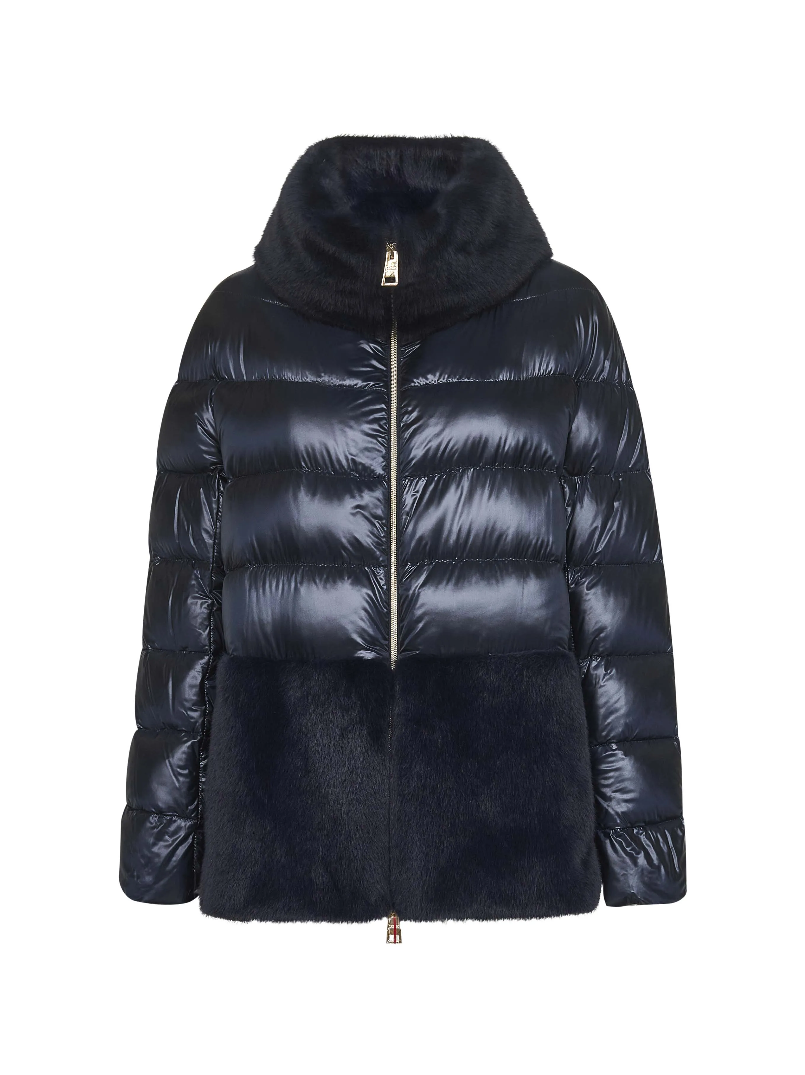 Blue Ultralight Nylon and Faux Fur Cape sold by Lord & Taylor