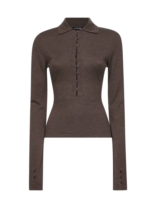 Brown Merino Long-Sleeve Polo Shirt made by Jacquemus