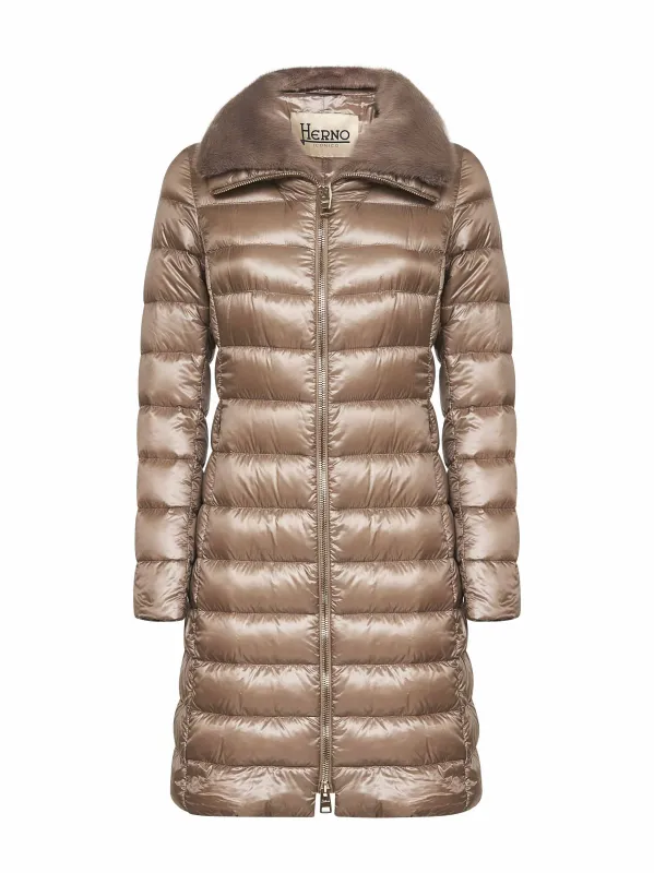 Beige Ultralight Nylon Long Down Jacket sold by Lord & Taylor